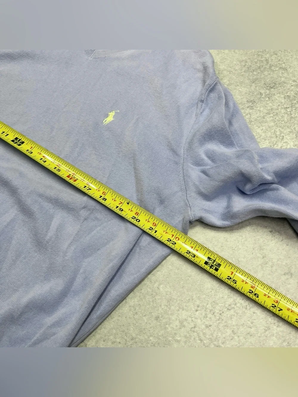 Vintage Polo Ralph Lauren Light Blue Yellow Pony Pima Cotton V-neck Knit Sweater